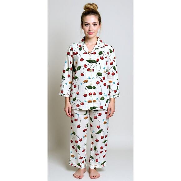 Y2K Vintage Nick Nora Women's Cherry Pie Blue Birds Pajamas